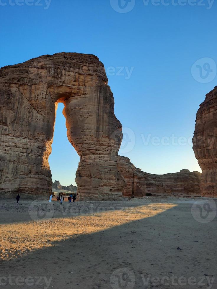 Beautiful evening view of Elephant Rock in Al-Ula, Saudi Arabia. Tourists flock in large numbers to see Elephant Rock. photo