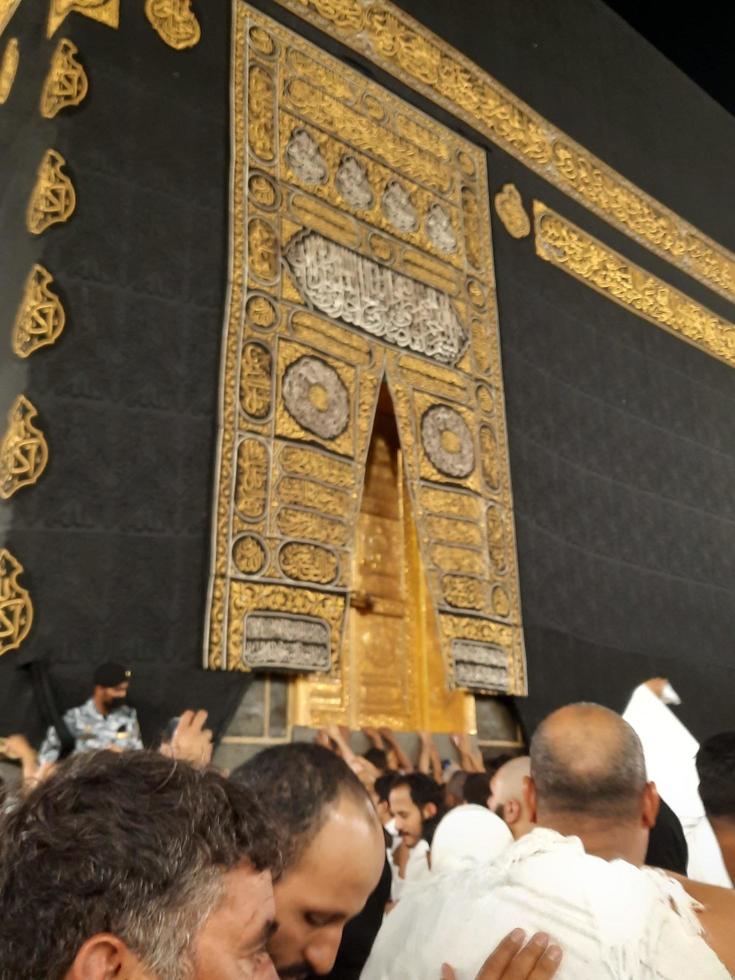Mecca, Saudi Arabia, March 2023 - Beautiful view of the Kaaba and the entrance to the Kaaba in the Masjid Al Haram in Mecca. photo