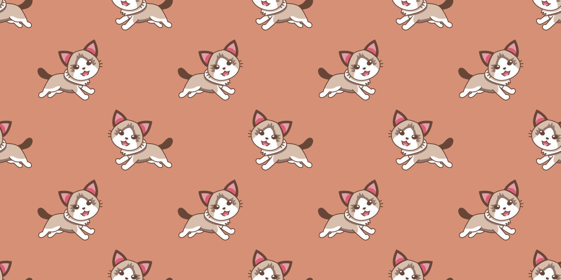 Vector cartoon character ragdoll cat seamless pattern background