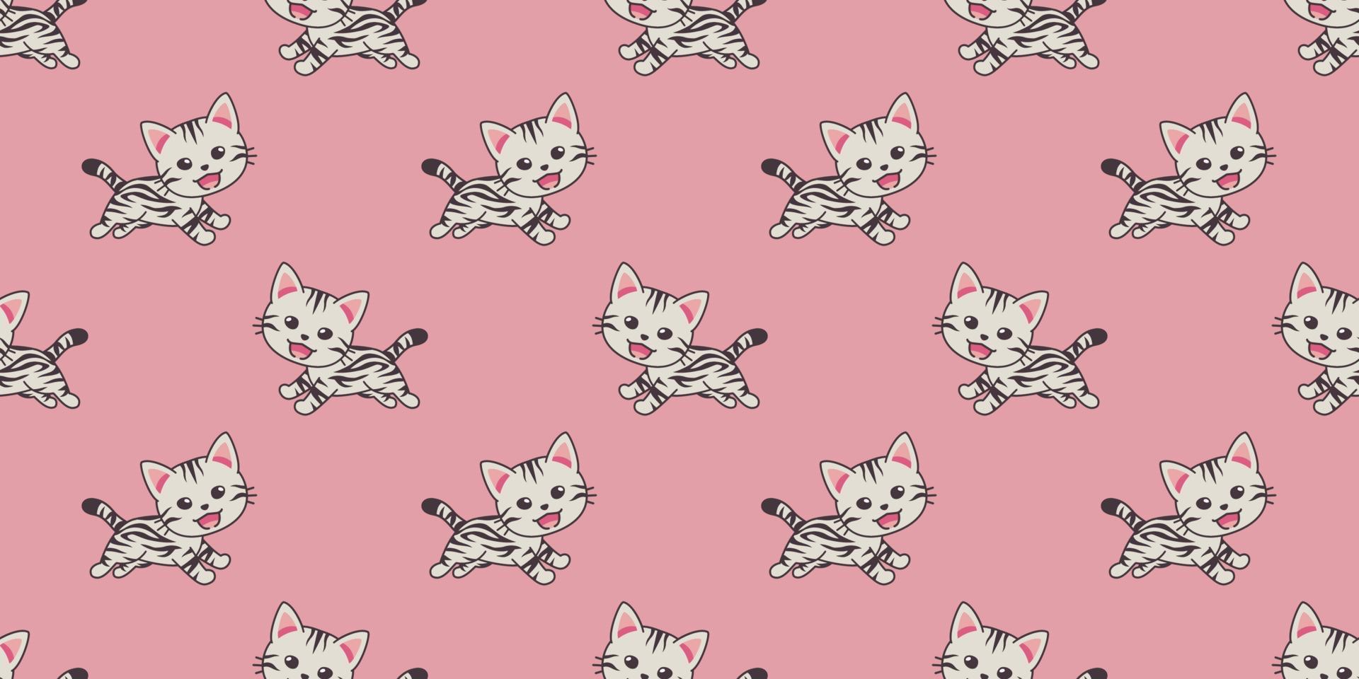 Vector cartoon character american shorthair cat seamless pattern background