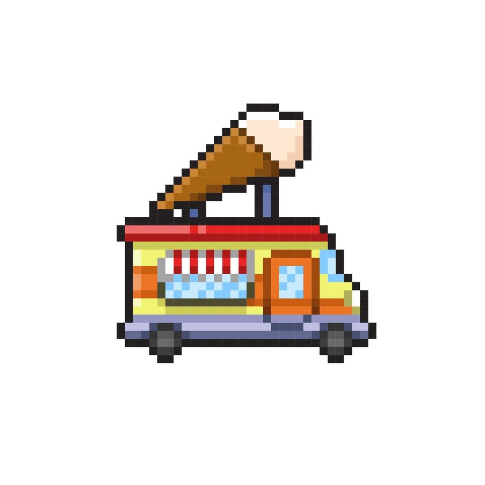 ice cream truck in pixel art style vector