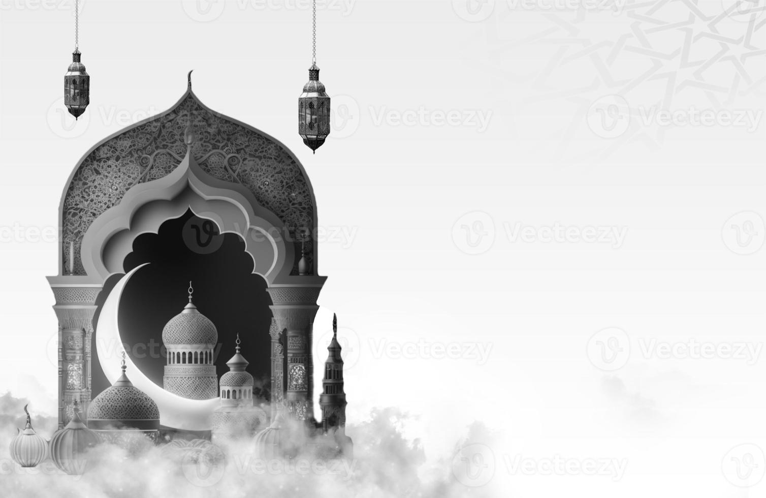 Black and white illustration of a mosque with a dome and the text ramadan .a background for Ramadan. Social media posts .Muslim Holy Month Ramadan Kareem .Ramadan Mubarak beautiful greeting card photo