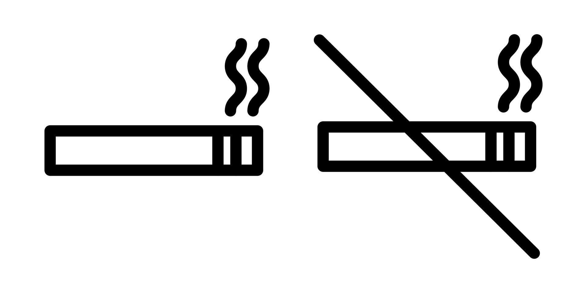 Smoking allowed and smoking prohibited symbols. Vector cigarette icon set. Editable stroke. Cigarette sign. No smoking or smoking area.