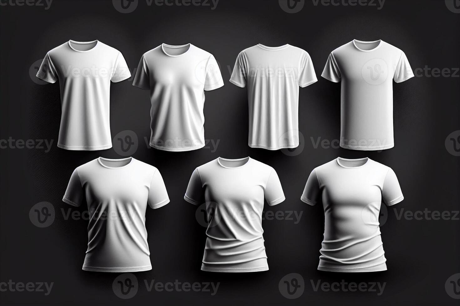 blank t-shirts on a body without a man with shadows on dark black background photo