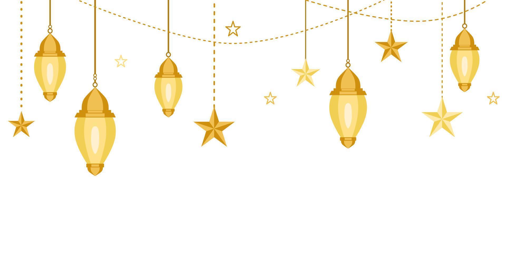 colgando islámico dorado linternas, estrellas para decoración, Arábica lámpara vector