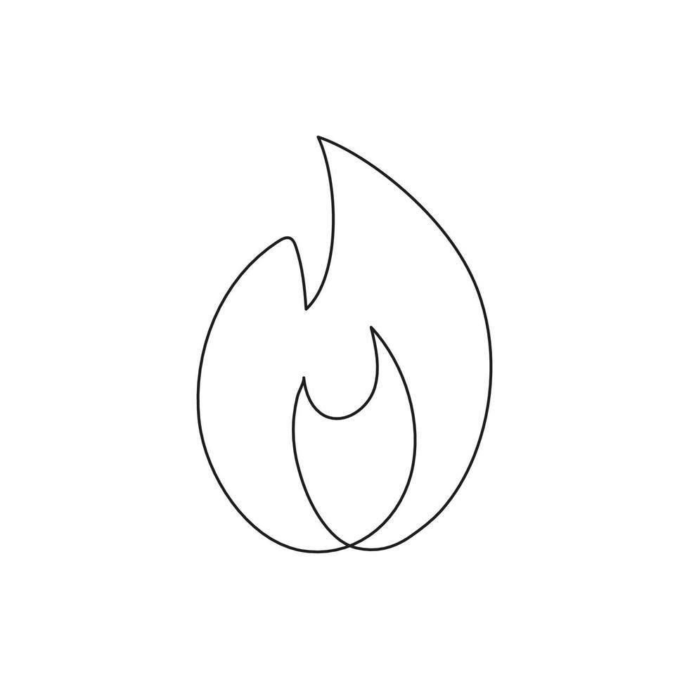 Fire continuous single art line drawing. Flame shape, bonfire, gas icon. Vector illustration