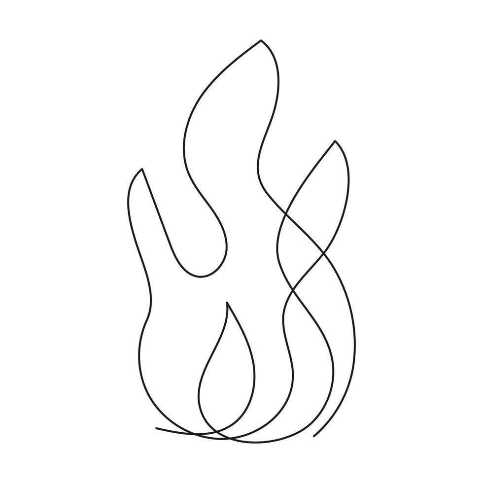 Fire continuous single art line drawing. Flame shape, bonfire, gas icon. Vector illustration