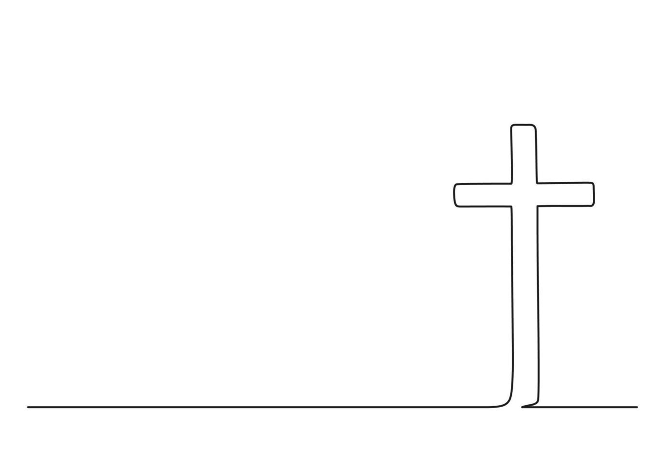 Catholic cross with copy space background, continuous single line drawing. Traditional religion symbol. Church sign cross one line art. Vector illustration