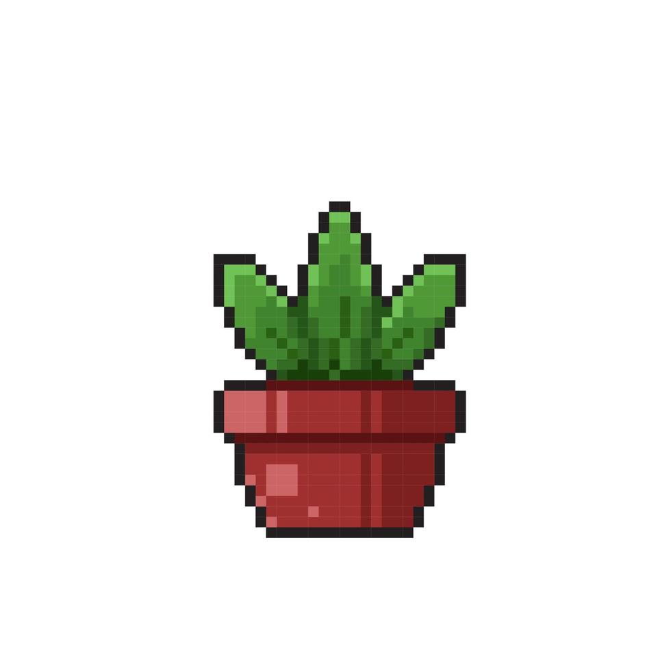 plant on the pot with pixel art style vector