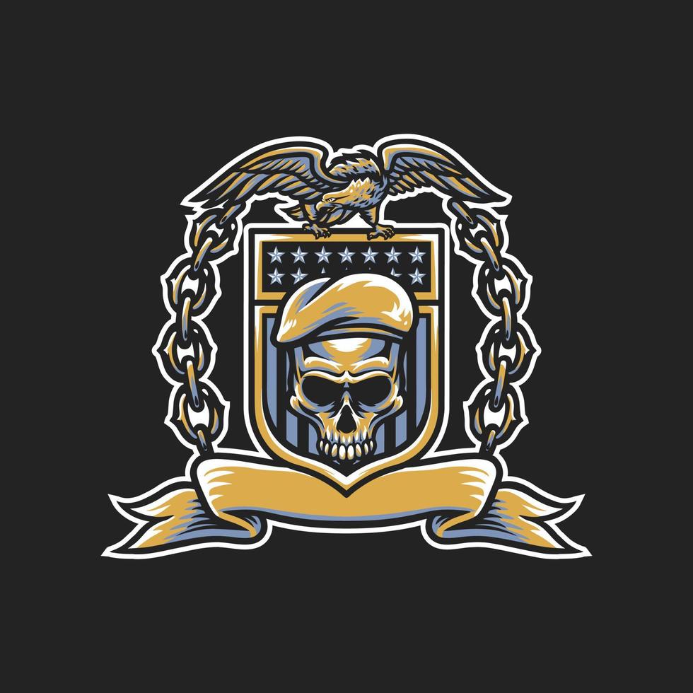 Military Skull and Eagle Badge Design. Vector illustrations for your work logo, merchandise t-shirt, stickers and label designs, poster,