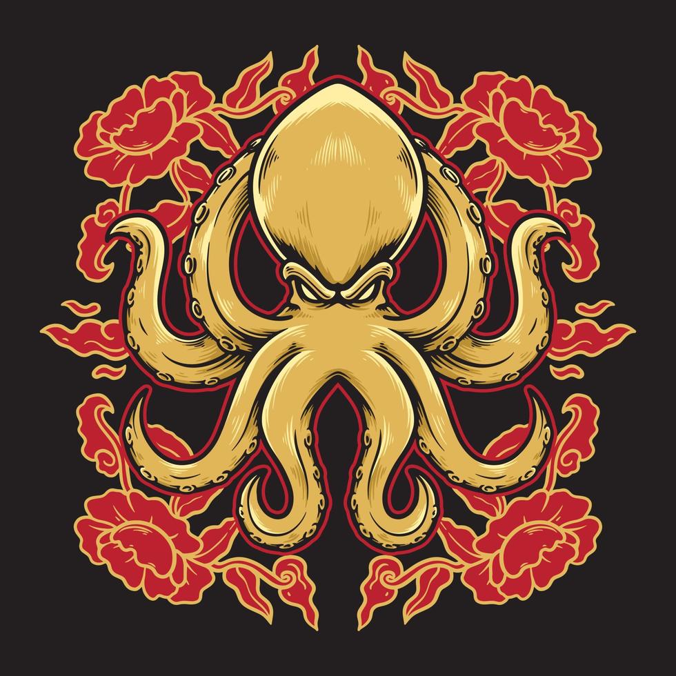 pulpo y rojo flor ilustración. vector ilustraciones para tu trabajo logo, mercancías camiseta, pegatinas y etiqueta diseños, póster,