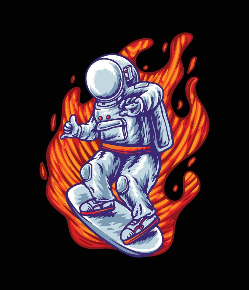 Astronaut playing skateboard outer space Illustration vector