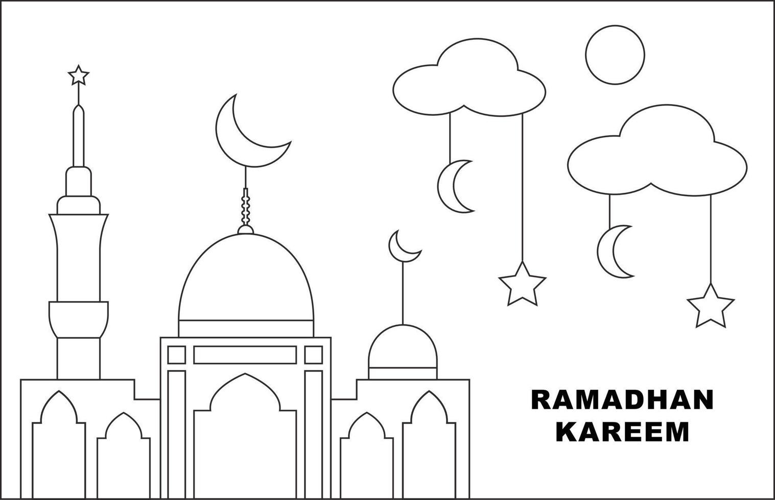 Ramadan Kareem Celebration Silhouette. Islamic Background Design with Arabic Ornament stars, Crescent Moon, Cloud, Sun, Vector. vector