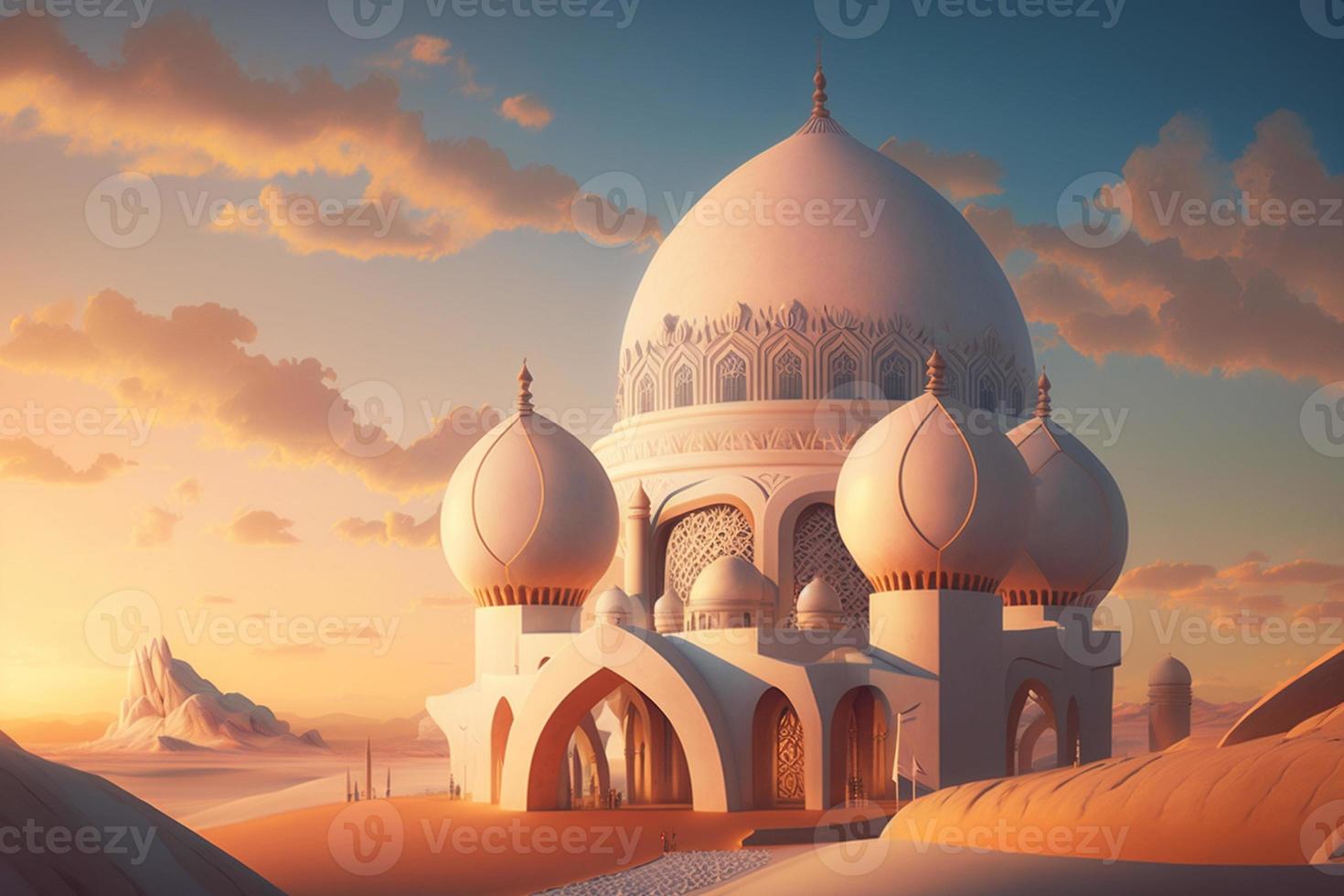 a large white mosque in the middle of the desert photo