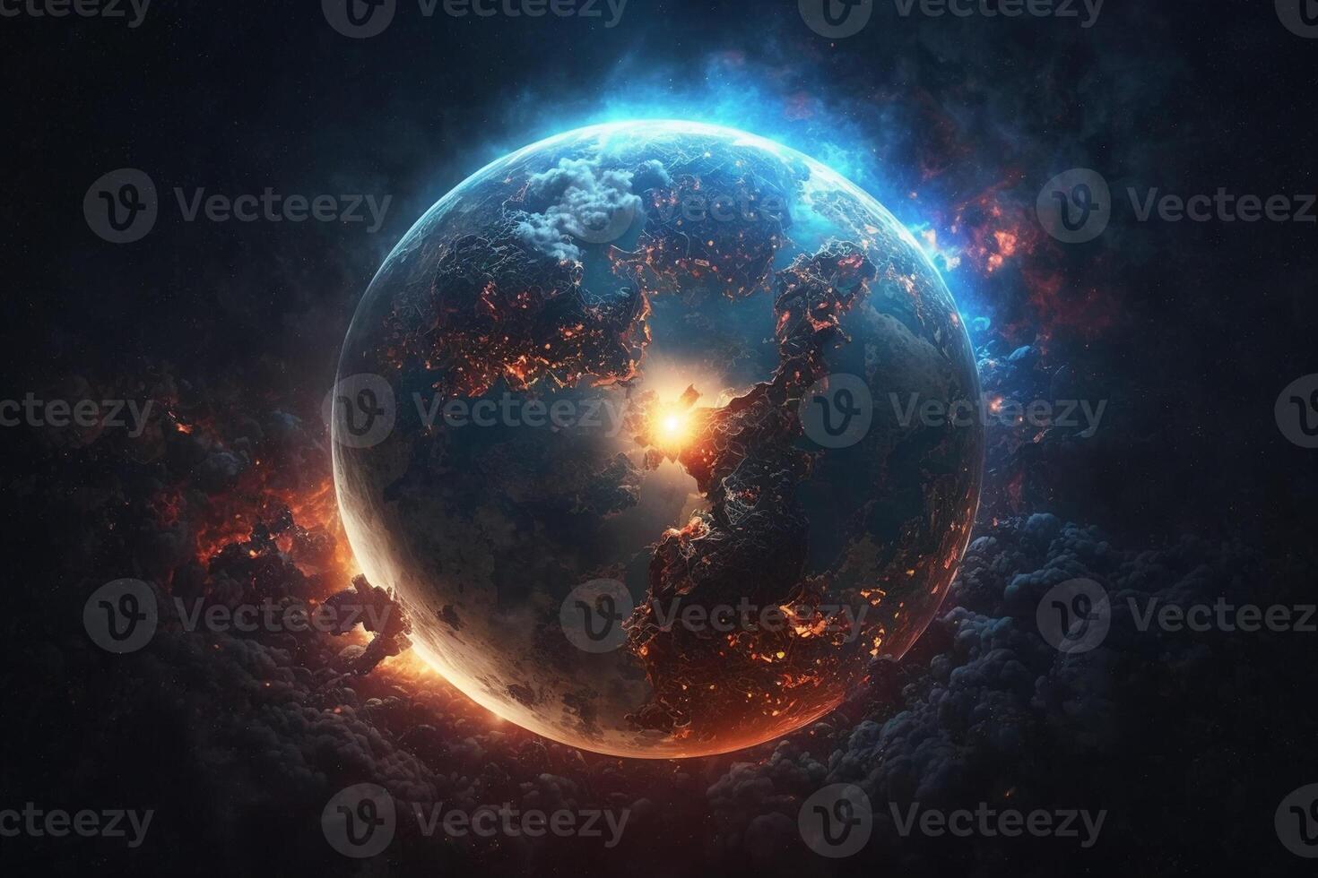 fantasy Planet in deep space wallpaper. 3D image. photo