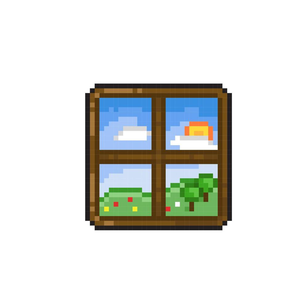 window with nature view in pixel art style vector
