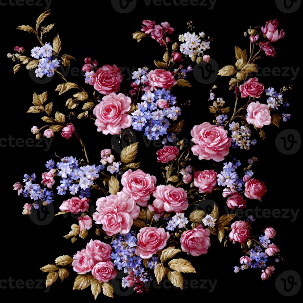 A Bouquet of Colorful Blooms, A Brilliant Bloomscape, A Festive Floral Display,Floral Oil painting on canvas , Still life flowers painting, Designed with artificial intelligence, photo