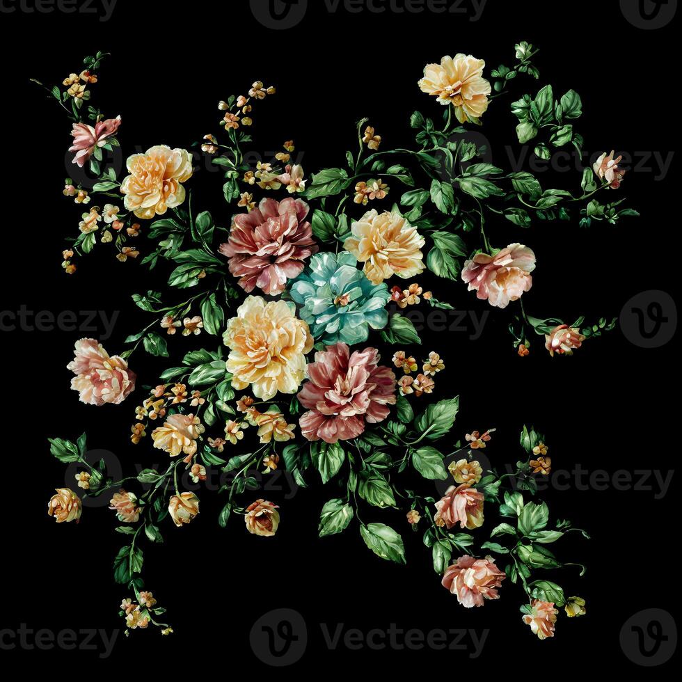 A Bouquet of Colorful Blooms, A Brilliant Bloomscape, A Festive Floral Display,Floral Oil painting on canvas , Still life flowers painting, Designed with artificial intelligence, photo