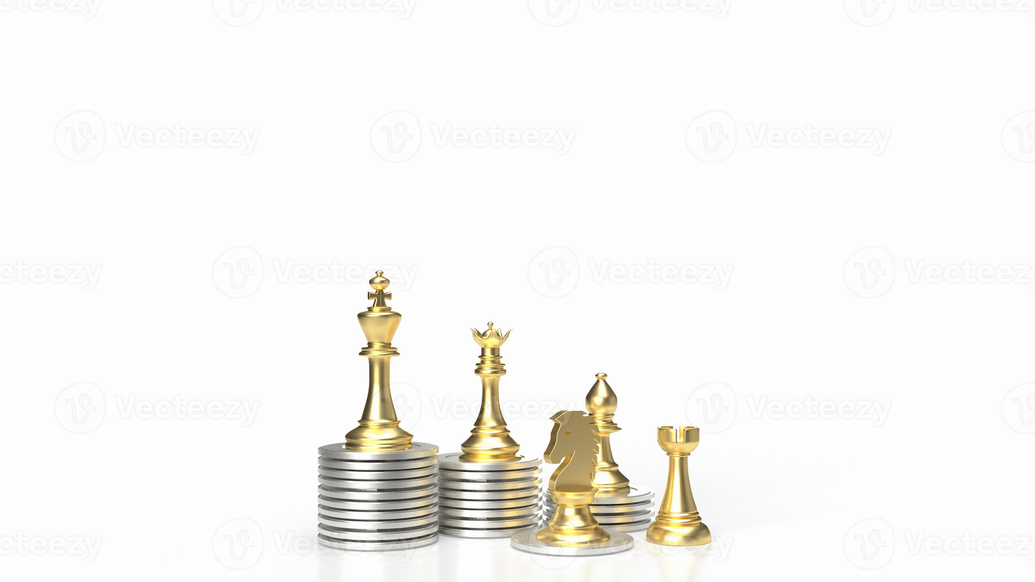 The gold chess and coins on white background for Business concept 3d