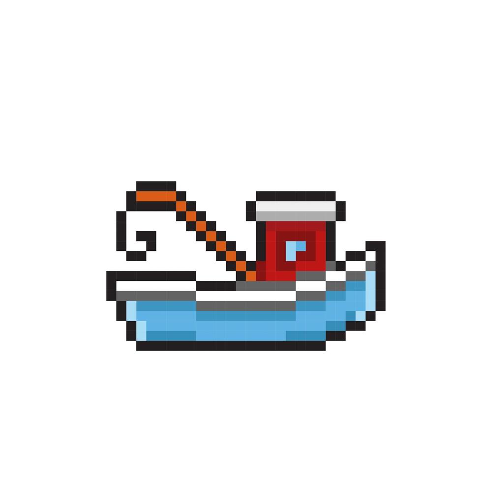 trawler boat in pixel art style vector