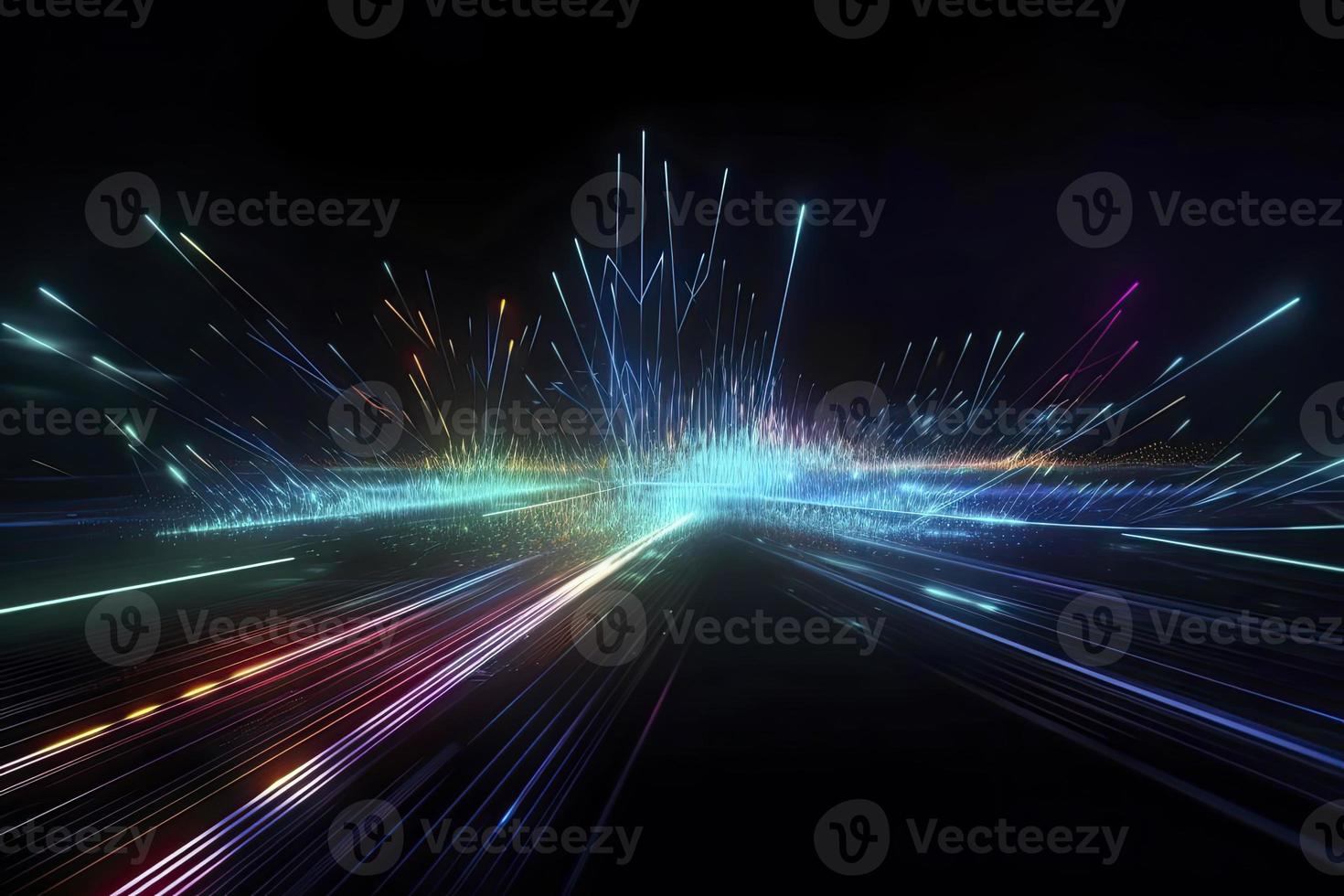 Speed of digital lights, neon glowing rays. Futuristic technology abstract background with lines for network, big data, data center, server, internet photo