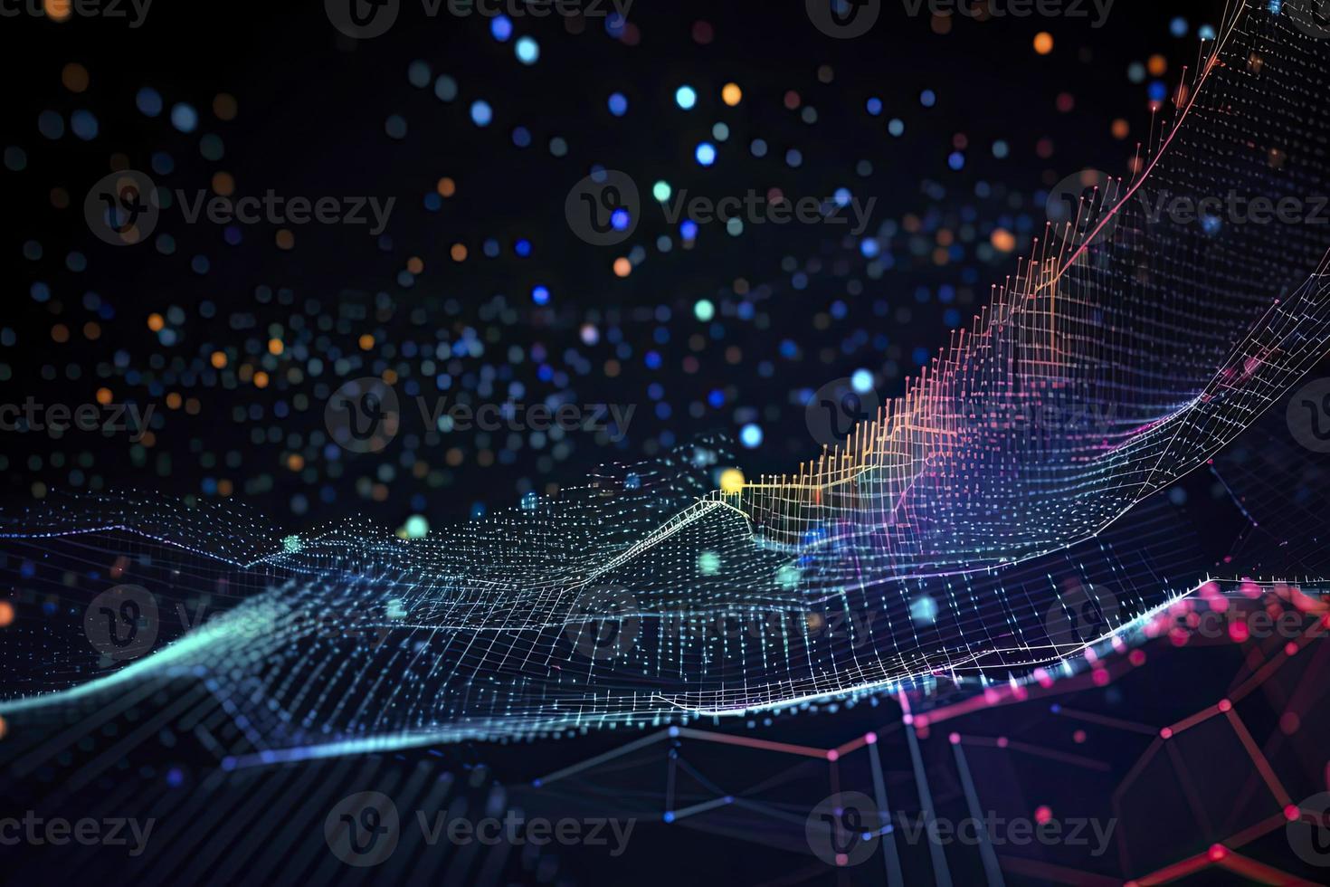 Abstract technology big data background concept. Artificial intelligence tech. Big data and cybersecurity. Transfer and storage of data sets, blockchain, server. Colorful background photo