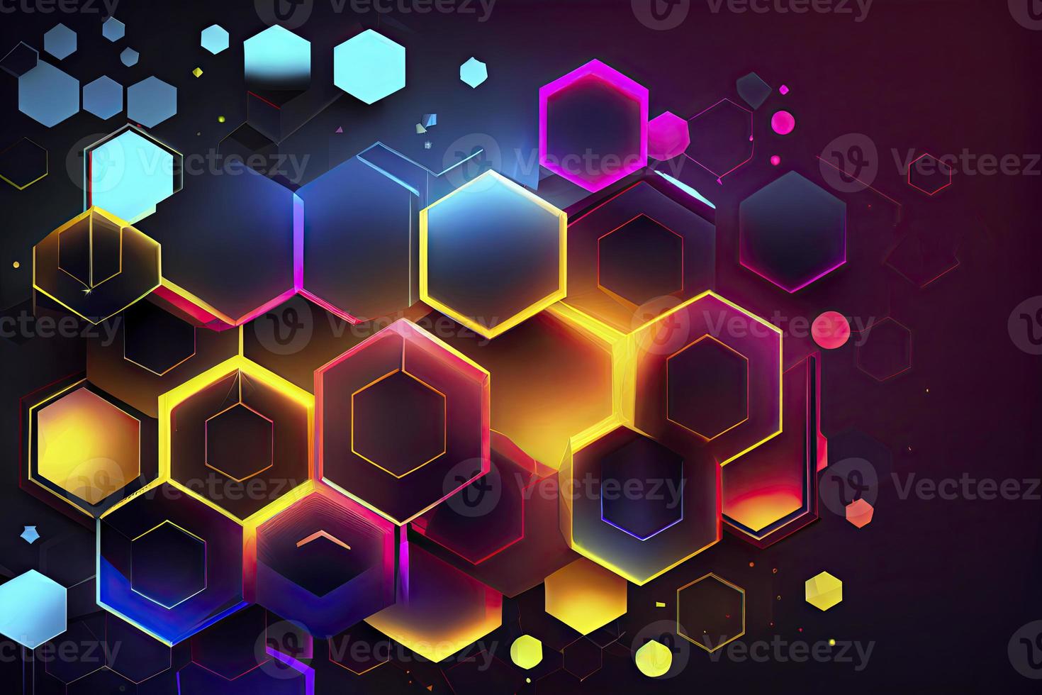 Abstract hexagonal shapes background with neon color elements photo