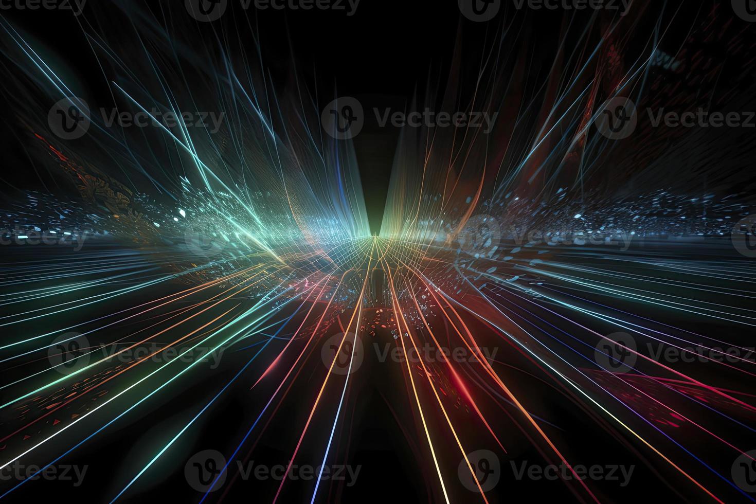 Speed of digital lights, neon glowing rays. Futuristic technology abstract background with lines for network, big data, data center, server, internet photo