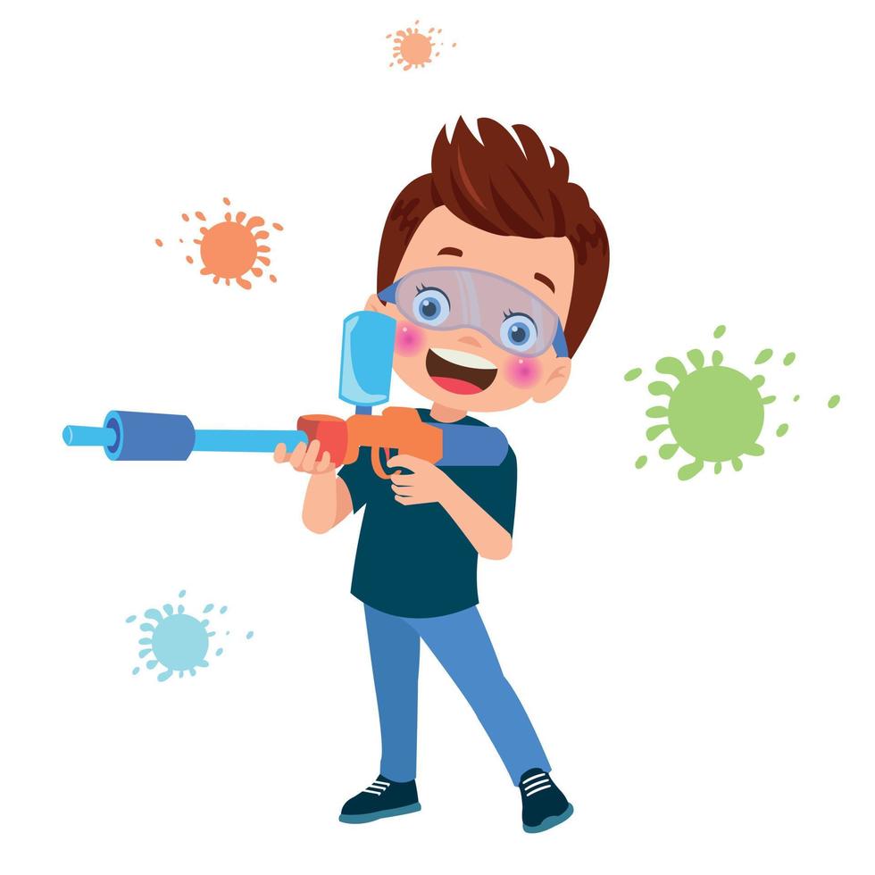 cute boy playing with toy gun vector