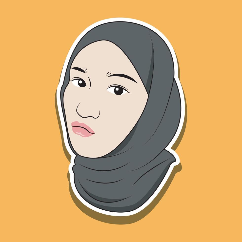 vector illustration of a Muslim woman's face in a hijab with a funny expression