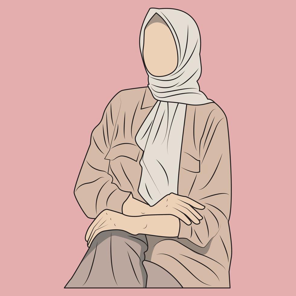 vector cartoon hijab woman with plain face, in calm pose