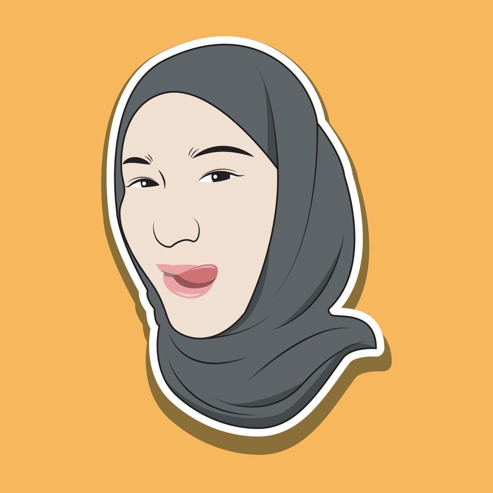 vector illustration of a Muslim woman's face in a hijab with a funny expression