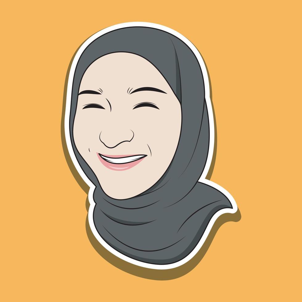 vector illustration of a Muslim woman's face in a hijab with a funny expression