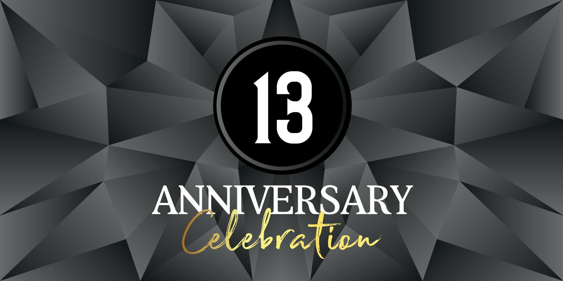 13 year anniversary celebration logo design white and gold color on Elegant Black Background Vector Art abstract background vector