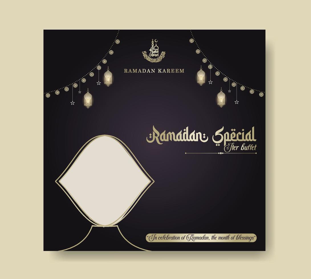 Ramadan Buffet Iftar Social Media Post Banner. Ramadan Theme Food Delivery Square Banner with Lantern. Good used for Food Social Media Post vector