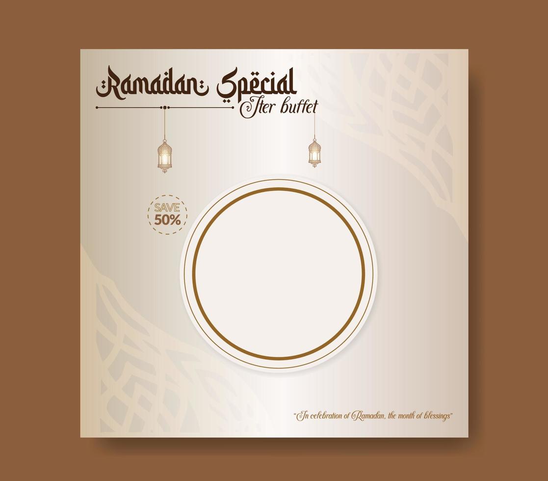 Ramadan Buffet Iftar Social Media Post Banner. Ramadan Theme Food Delivery Square Banner with Lantern. Good used for Food Social Media Post vector