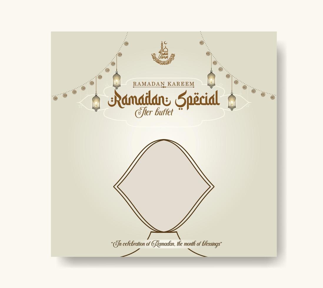 Ramadan Buffet Iftar Social Media Post Banner. Ramadan Theme Food Delivery Square Banner with Lantern. Good used for Food Social Media Post vector