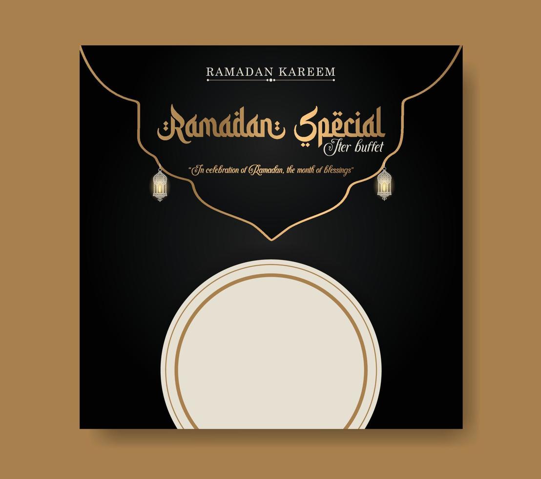Ramadan Buffet Iftar Social Media Post Banner. Ramadan Theme Food Delivery Square Banner with Lantern. Good used for Food Social Media Post vector
