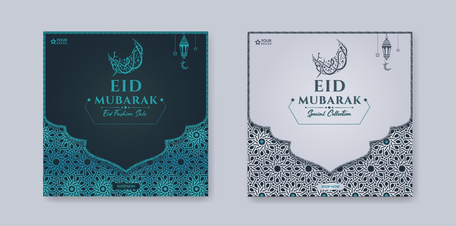 Eid fashion sale banner and Ramadan sale banner, social media post Template, Ramadan Kareem theme Sale square flyer and banner. Big sale bundle Eid ads post, Greeting card Islamic background design vector