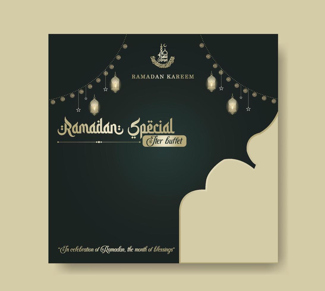 Ramadan Buffet Iftar Social Media Post Banner. Ramadan Theme Food Delivery Square Banner with Lantern. Good used for Food Social Media Post vector