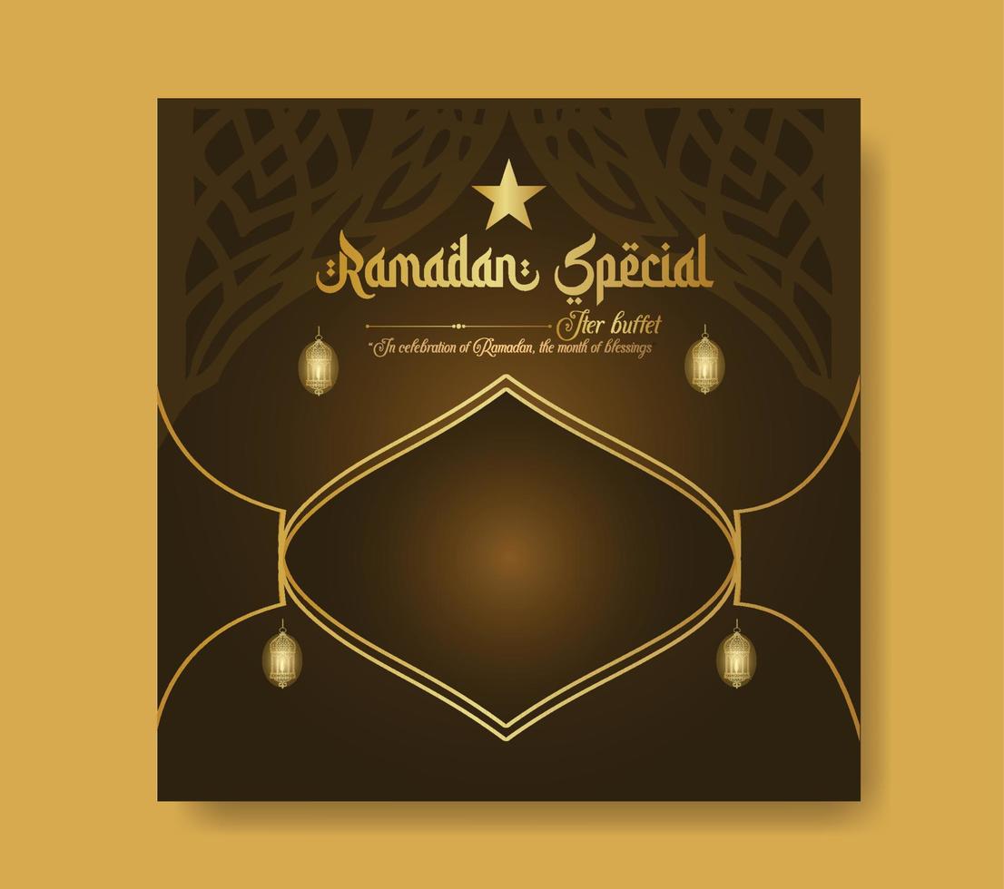 Ramadan Buffet Iftar Social Media Post Banner. Ramadan Theme Food Delivery Square Banner with Lantern. Good used for Food Social Media Post vector