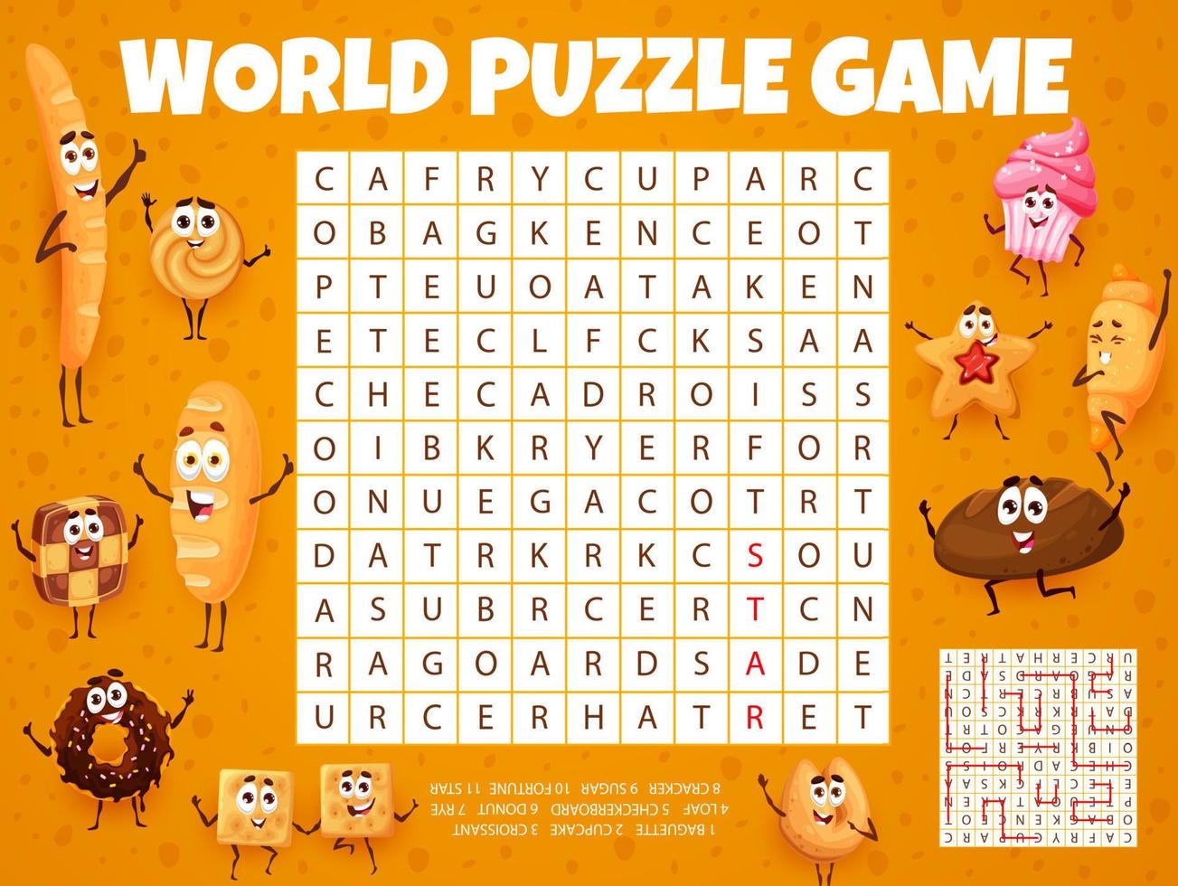Cartoon bakery, pastry, cakes and cookies puzzle vector