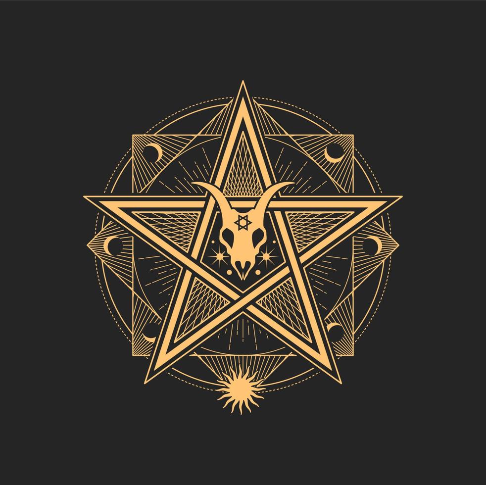 Esoteric and occult Pentagram with goat skull vector