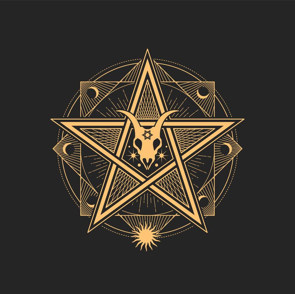 Esoteric and occult Pentagram with goat skull vector