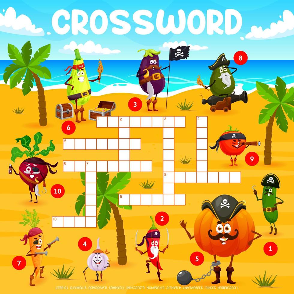 Crossword grid with vegetable pirates and corsairs vector