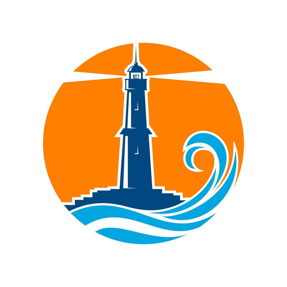 Lighthouse, beacon tower icon, nautical navigation vector