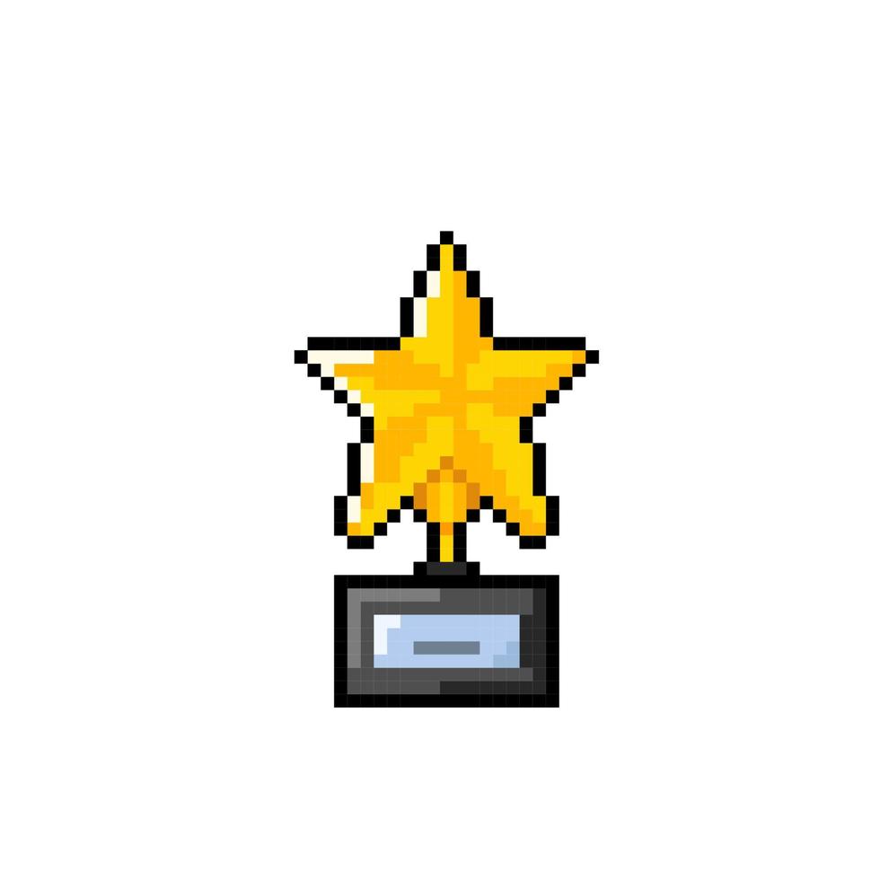 trophy with star shape in pixel art style vector