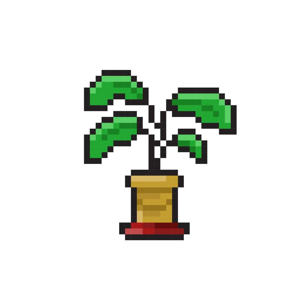 plant on the pot with pixel art style vector