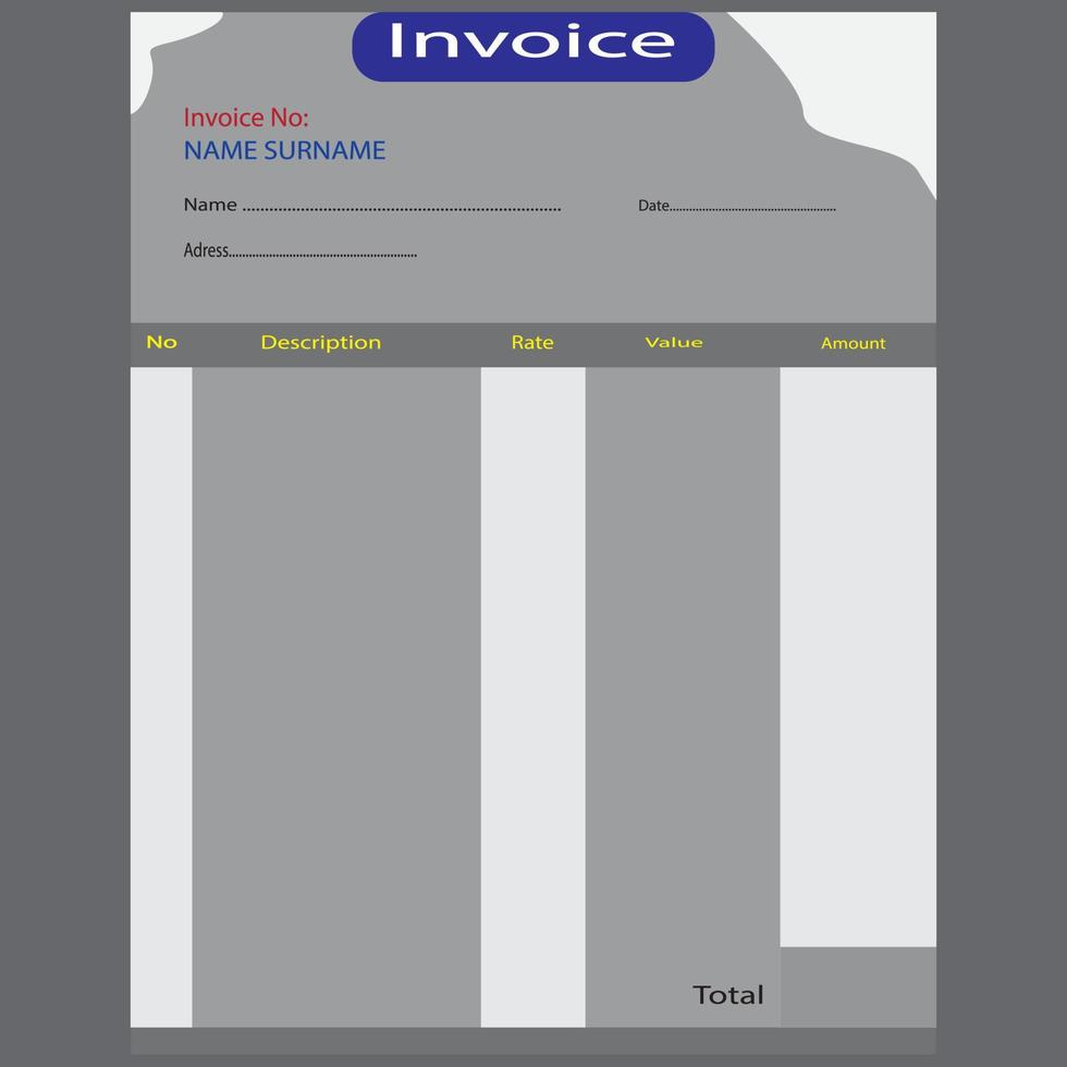 Business Invoice Template Design Illustration, vector Invoice Template Cash Memo free Vector Design.