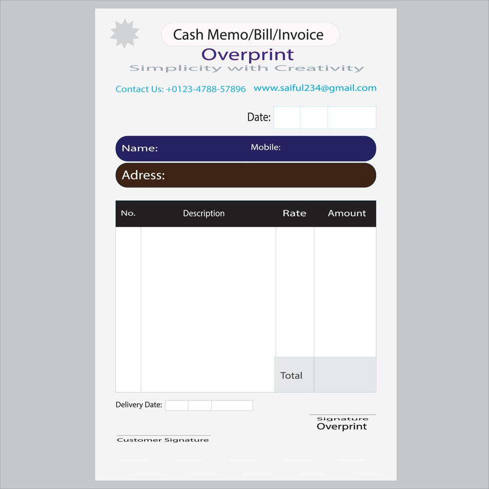 Business Invoice Template Design Illustration, vector Invoice Template Cash Memo free Vector Design.